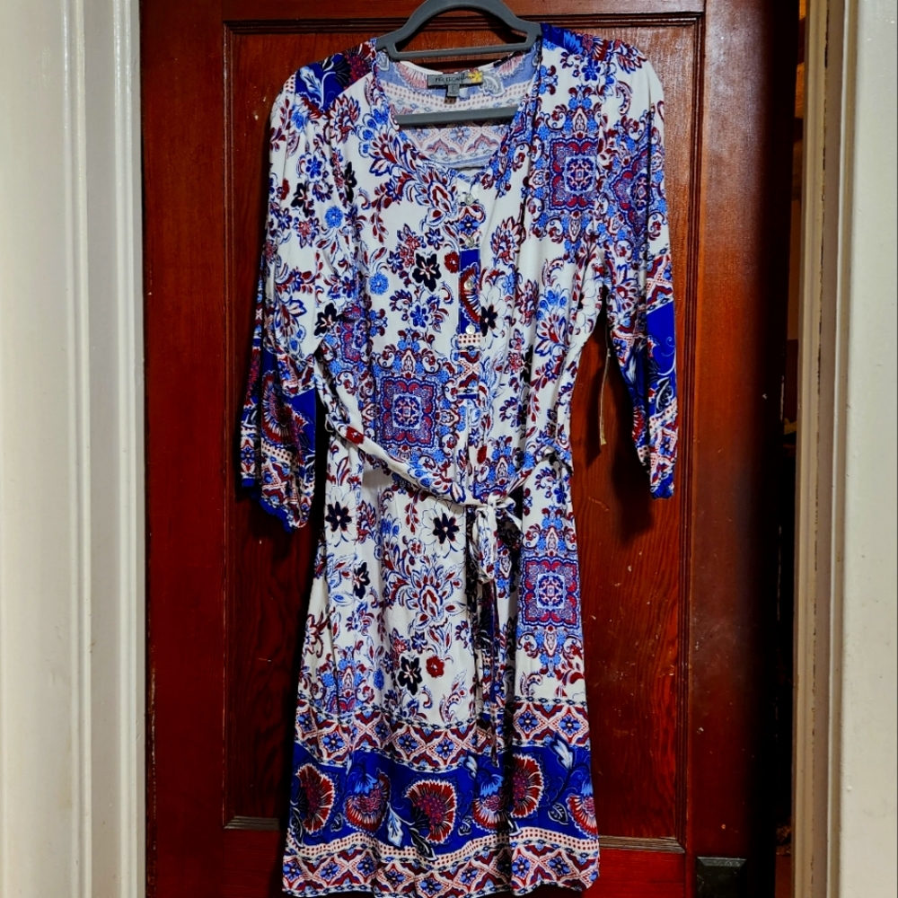 Figueroa & Flower Shift Pullover Dress - Lrg - Blue/red paisley